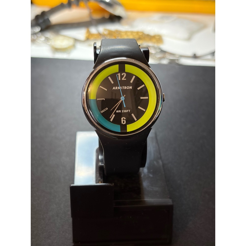 Armitron Sport Watch Unisex Black Neon Yellow Blue WR 330FT Y121E Casual